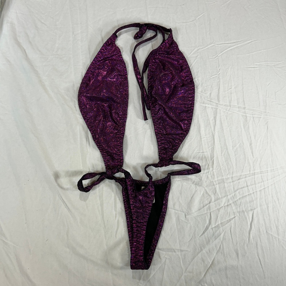 Body Language Purple Metallic Glitter Monokini One Piece Swimsuit O/S - Picture 3 of 5